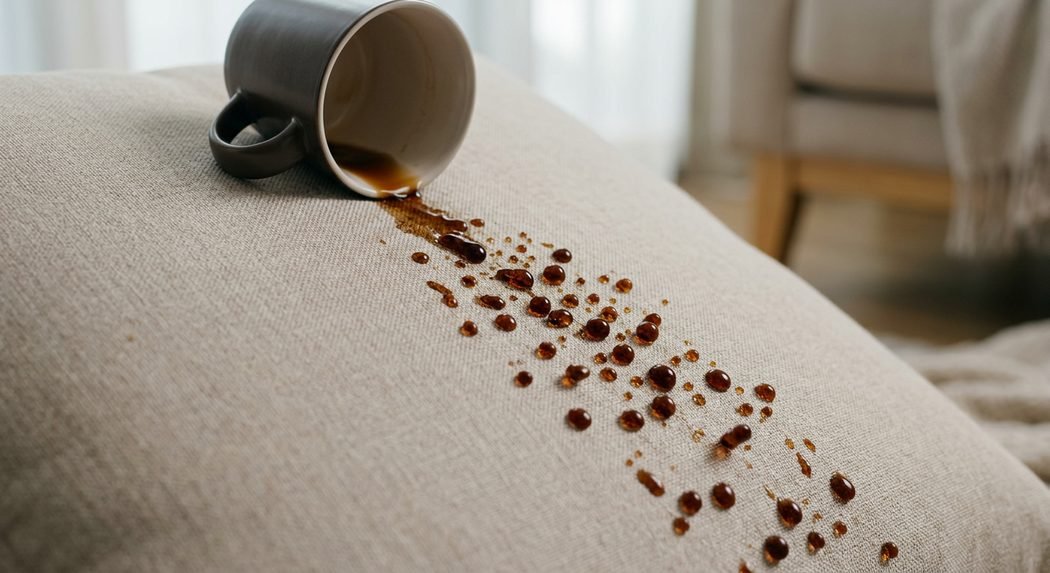 Café derramado que sai com um pano seco, sem manchar